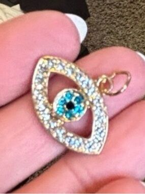 Gold-Tone Blue Crystal Evil Eye Pendant Necklace